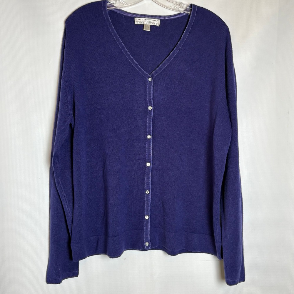 Carolyn‎ Taylor Indigo Purple V-Neck Button Cardigan Sweater Womens Large UK